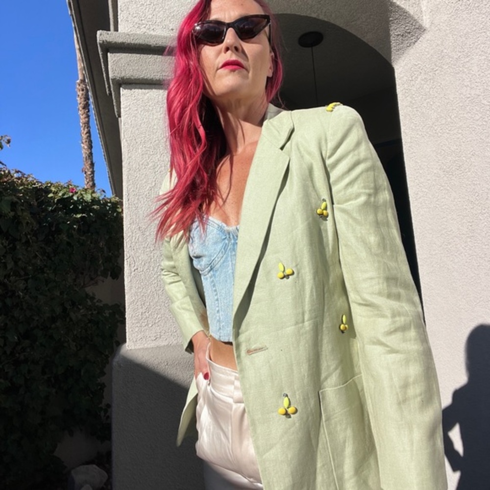Upcycled vintage green beaded blazer